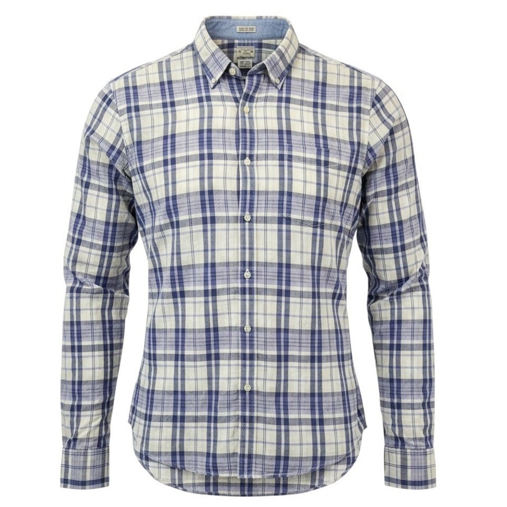J.Crew Men Medium Blue Plaid Madras Button Down Shirt Preppy Coastal Ivy Classic